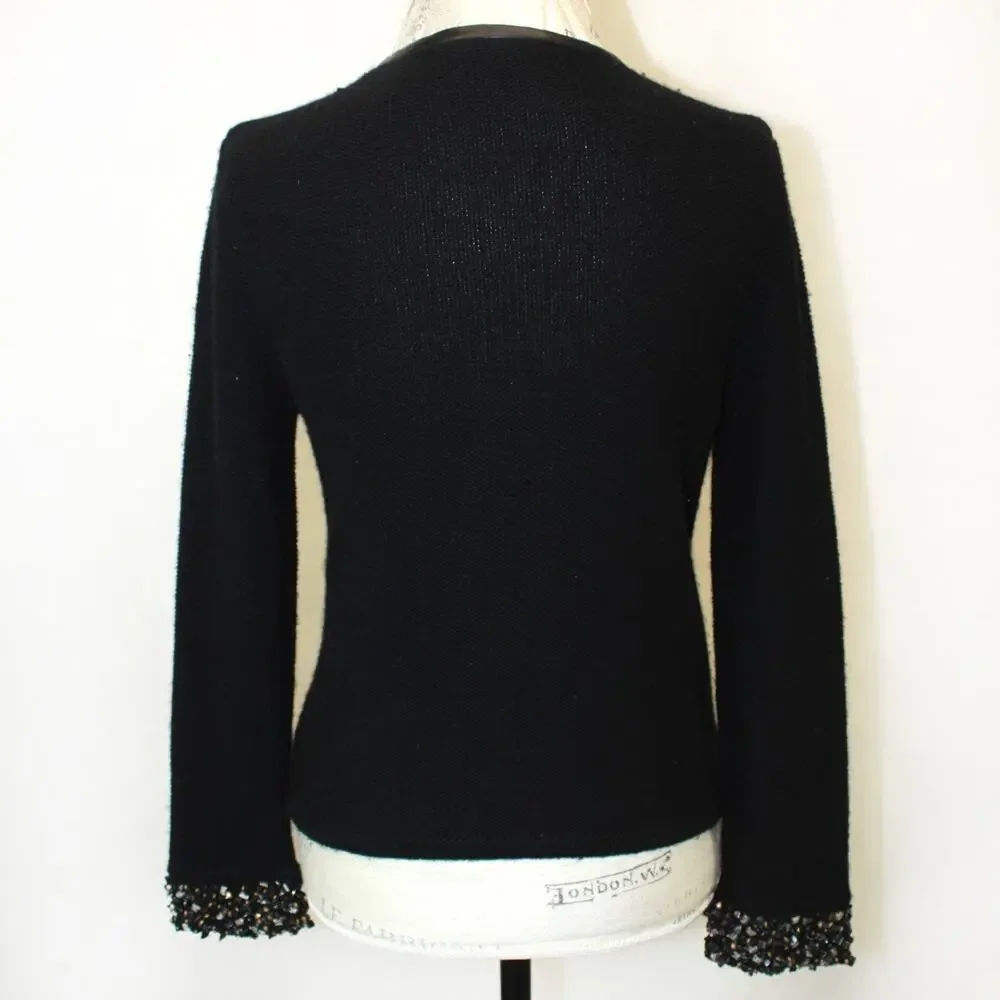 Madison Marcus Black Knit Jacket Blazer Full Zip Embroidered Beads Old Money S